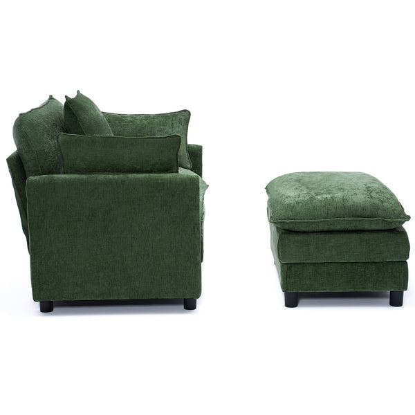 English Elm 39.4" Chenille Club Chair with Ottoman Solid Wood Frame Contemporary Living Room Seat Green W3244P427726