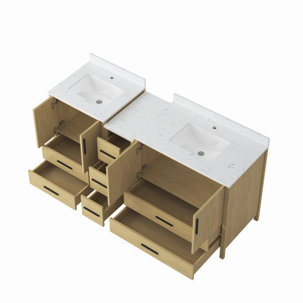 English Elm 108"w×22"d×34"h Freestanding Double Sink Vanity with White Countertop Soft Close T3785S00008