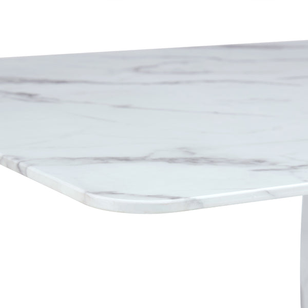 English Elm Table and Chair Set Modern Marble Glass Top Dining with Six Pu Leather Seats W1151S02125