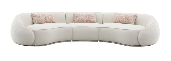 English Elm Sahara Beige Boucle Sectional Sofa with 3 Pillows — Modern Stainless Steel Base, Pocket Coil Comfort and Durable Wood Frame B2726S00249