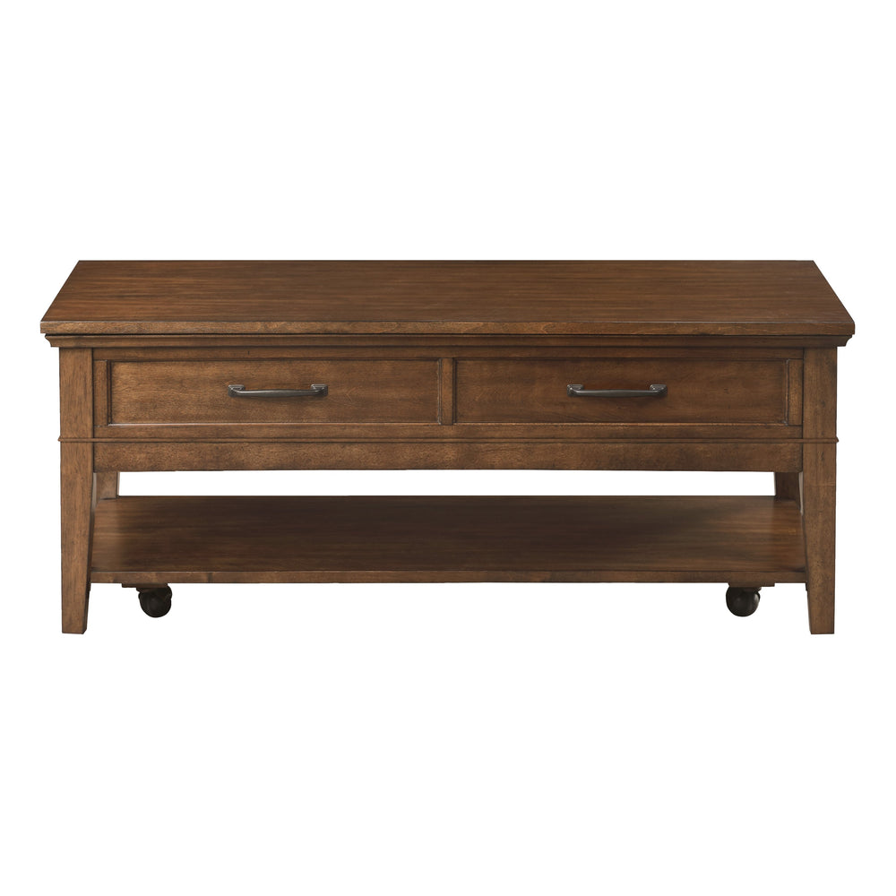 English Elm 1pc Walnut Birch Veneer Cocktail Table with Drawers Shelf Casters Living Room B011P459335
