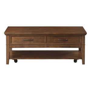 English Elm 1pc Walnut Birch Veneer Cocktail Table with Drawers Shelf Casters Living Room B011P459335