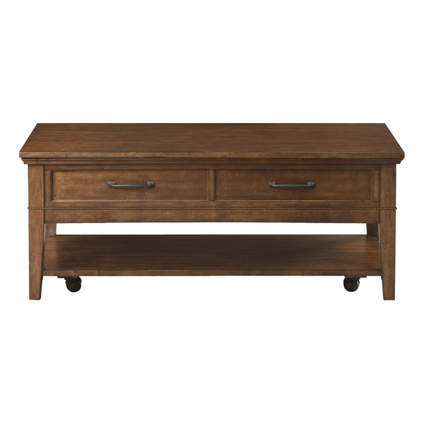 English Elm 1pc Walnut Birch Veneer Cocktail Table with Drawers Shelf Casters Living Room B011P459335