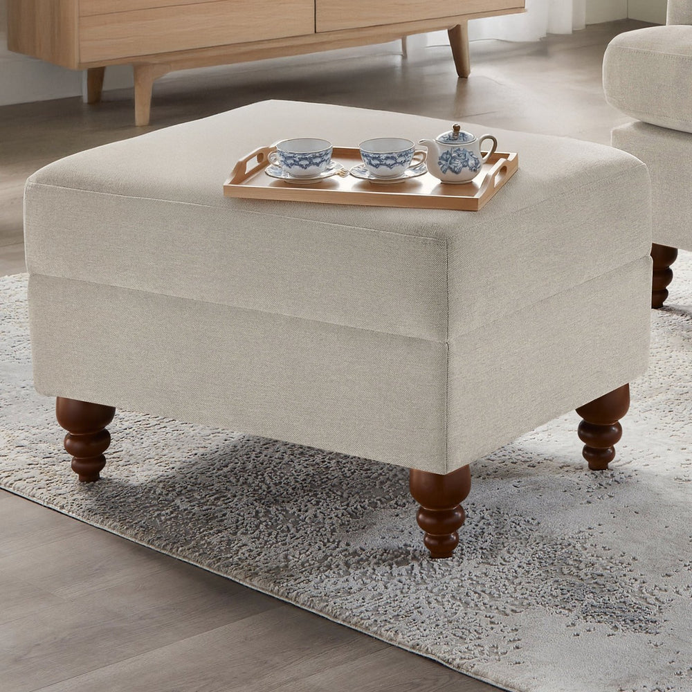 English Elm Candor Sea Oat Ottoman with Walnut Turned Legs, Beige-Grey Polyester, Coil Spring Comfort, 28.75x20.75x15.25 B050P366070