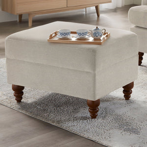 English Elm Candor Sea Oat Ottoman with Walnut Turned Legs, Beige-Grey Polyester, Coil Spring Comfort, 28.75x20.75x15.25 B050P366070