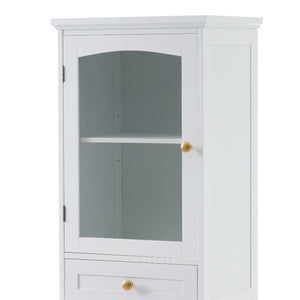 English Elm 63" Tall Bathroom Vanity Cabinet with Glass Doors, Two Drawers and Adjustable Shelves for Stylish Storage White N729P171305K