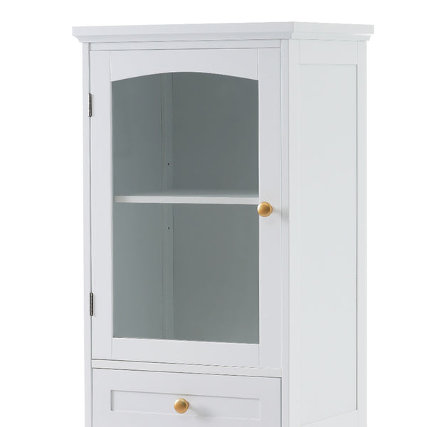 English Elm 63" Tall Bathroom Vanity Cabinet with Glass Doors, Two Drawers and Adjustable Shelves for Stylish Storage White N729P171305K