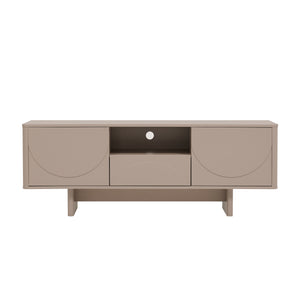 English Elm Ella Mid-Century 59" TV Stand with Cable Management, Adjustable Shelves, Drawer & Sled Legs Mocha B365S00123