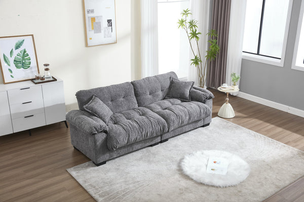 English Elm Casual 3-Seater Chenille Pleated Sofa In Gray - Modern Comfort, Stylish Design, And Long-Lasting Support W2100S00211