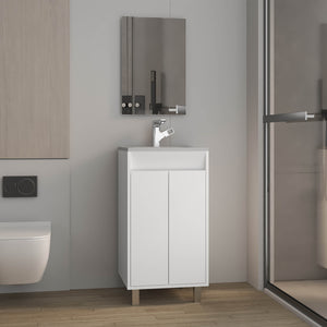 English Elm Bathroom Compact vanity cabinet with sink and mirror, 2-door storage, 2 shelves, 4 legs, engineered durability White 37.01 L x 22.05 W x 12.2 H B097P350300