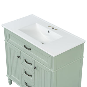 English Elm 36 Inch Bathroom Vanity with Ceramic Sink, Durable MDF & Solid Wood Frame, Soft-Close Doors, Luxe Handles, Ample Organized Storage, Modern Freestanding Design Green N725P314034F
