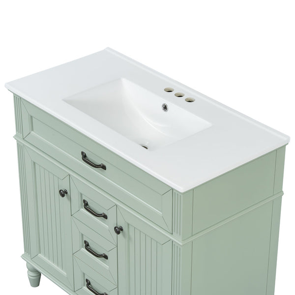 English Elm 36 Inch Bathroom Vanity with Ceramic Sink, Durable MDF & Solid Wood Frame, Soft-Close Doors, Luxe Handles, Ample Organized Storage, Modern Freestanding Design Green N725P314034F
