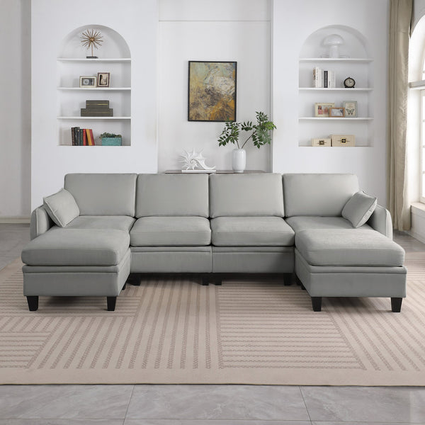 English Elm 102 Inch Linen Modular Sectional Sofa with Hidden Storage and Cloud Cushion Comfort Gray W1099S00215