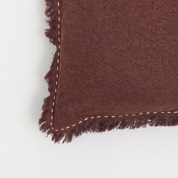 English Elm Stonewashed Linen Throw Pillow - Artisan Edges & Fringe, 22X22", Cozy Boho Accent For Any Space B346P321242-GIGA