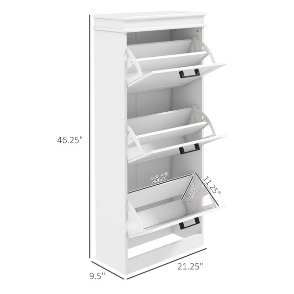 English Elm Homcom Slim Shoe Cabinet For Entryway Storage, 3 Flip Drawers & Adjustable Shelves For 15 Pairs, White W2225P229500
