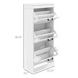 English Elm Homcom Shoe Cabinet For Entryway, Narrow Shoe Rack Storage Organizer With 3 Flip Drawers and Adjustable Shelves For 15 Pairs Of Shoes, White