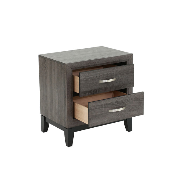 English Elm Two-Tone Wooden Nightstand with Two Drawers, Contemporary Grey Finish, Stylish Bedside Storage and Charm Grey+Black B016P251357
