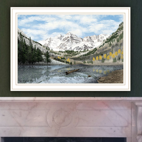 English Elm Trendy Decor 4u Maroon Bells Landscape Print White Framed Wood Wall Art B067P256651
