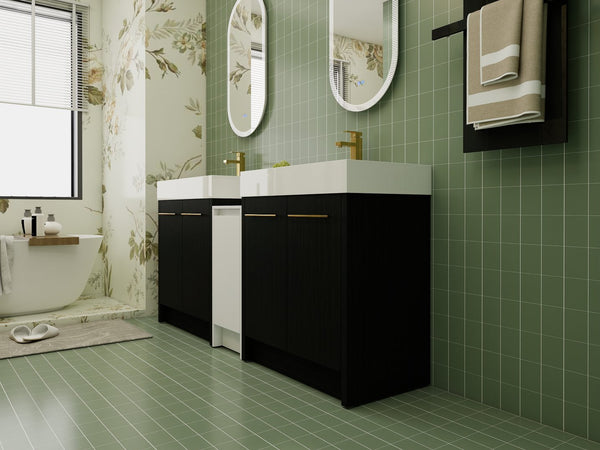 English Elm 72 Inch Freestanding Bathroom Vanity Set With Resin Sink, Storage Cabinets & Soft-Close Doors W999S00300