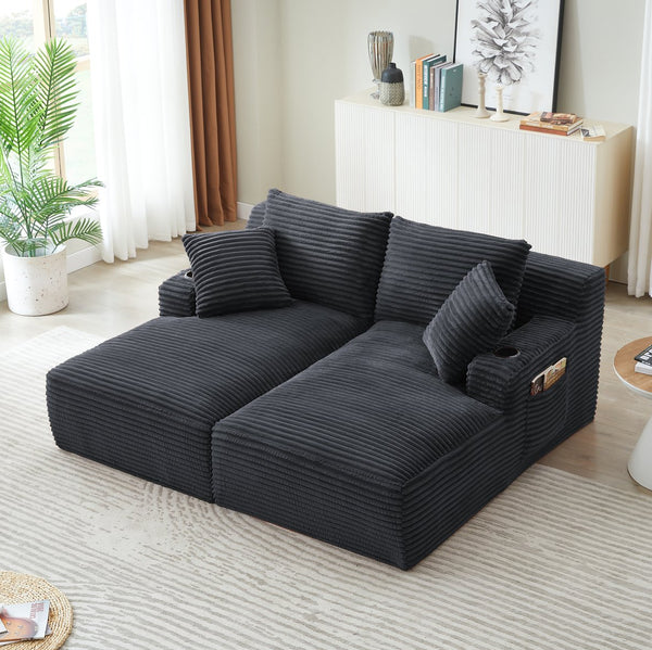 English Elm Compressible Corduroy Sleeper Loveseat with Cupholders Ready in 72 Hours No Assembly Dark Grey W2339P411866