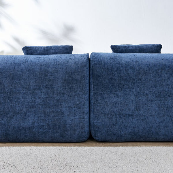 English Elm 111" L Shaped Cloud Sofa Plush Chenille Upholstered High Density Foam Apartment Living Room Blue W1669S00055