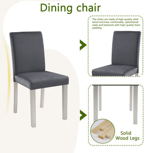 English Elm 6 Piece Wooden Dining Set With Upholstered Chairs And Bench – Elegant Silver Grey Table For 6 W1998S00067