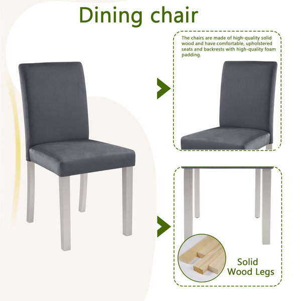 English Elm 6 Piece Wooden Dining Set With Upholstered Chairs And Bench – Elegant Silver Grey Table For 6 W1998S00067