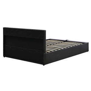 English Elm Modern Cyberpunk Queen Platform Bed Hydraulic Storage Pu Upholstered Gaming Frame Black+ Gray SF000205AAE