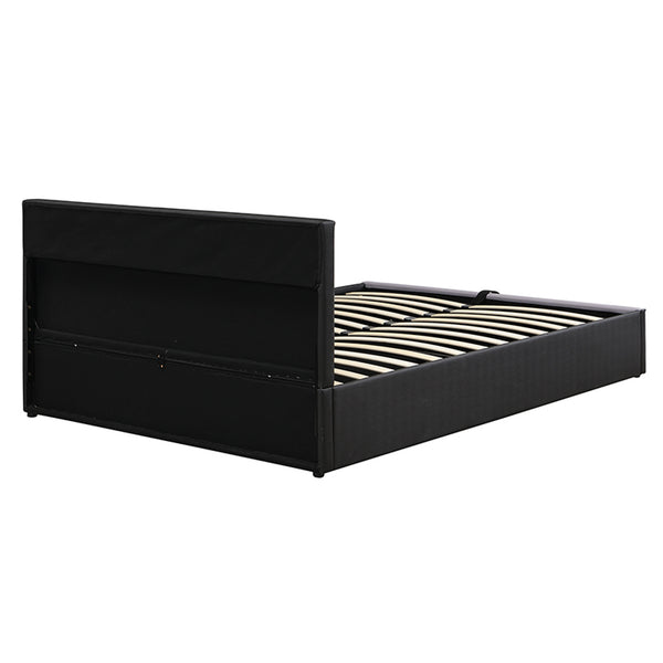 English Elm Modern Cyberpunk Queen Platform Bed Hydraulic Storage Pu Upholstered Gaming Frame Black+ Gray SF000205AAE