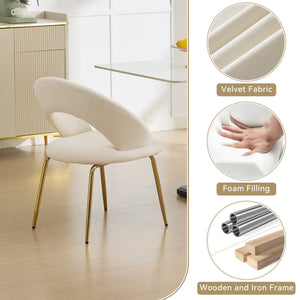 English Elm 061-Set Of 1 Elegant White Velvet Dining Chair With Curved Backrest & Luxe Gold Metal Legs For Style W527P255475