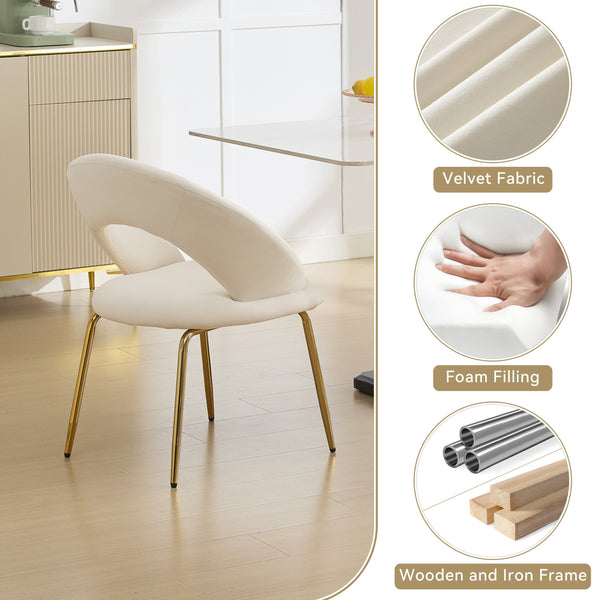 English Elm 061-Set Of 1 Elegant White Velvet Dining Chair With Curved Backrest & Luxe Gold Metal Legs For Style W527P255475