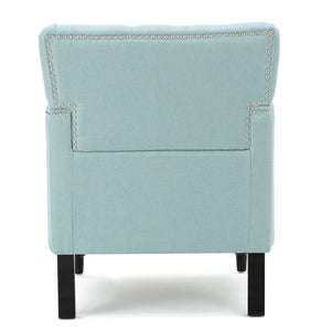 English Elm Christopher Knight Home® - HARRISON Tufted Club Chair with Diamond-Stitched Back, Nailhead Trim and Turned Birch Legs for Comfort and Style Light Blue 53444.00FLBL