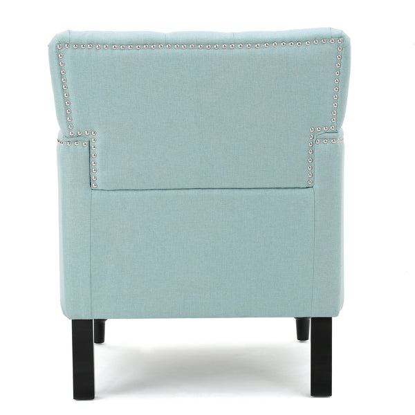 English Elm Christopher Knight Home® - HARRISON Tufted Club Chair with Diamond-Stitched Back, Nailhead Trim and Turned Birch Legs for Comfort and Style Light Blue 53444.00FLBL