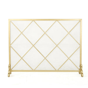 English Elm Christopher Knight Home® - FIRE Iron Single-Panel Fireplace Screen with Diamond Mesh Design, Ember Guard, Multiple Finishes 61126.00GLD