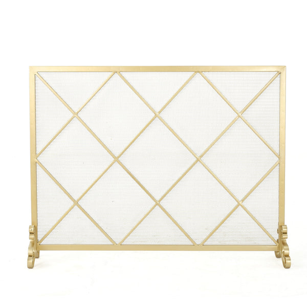 English Elm Christopher Knight Home® - FIRE Iron Single-Panel Fireplace Screen with Diamond Mesh Design, Ember Guard, Multiple Finishes 61126.00GLD