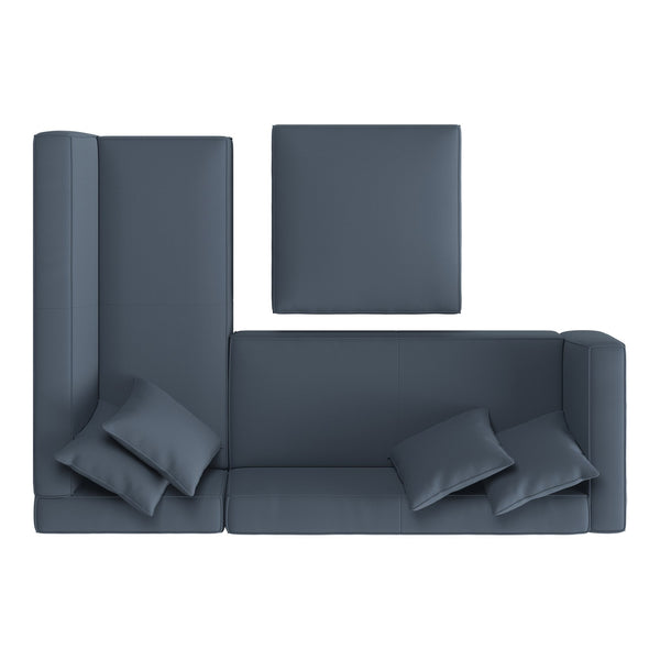 English Elm Marston Corduroy L-shape Sectional Sofa Deep Seating Six Seat Modern Living Room Navy Blue B127S00003
