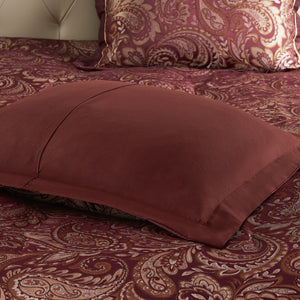 English Elm 12 Piece Comforter Set - Luxurious Burnt Red Jacquard With Cotton Sheets For California King Bed B035128828