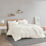 Intelligent Design Malea Glam/Luxury Shaggy Fur Duvet Cover Set ID12-1925 Ivory