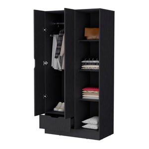 English Elm Redmond Black Armoire with Drawer, 4 Adjustable Shelves & Hanging Rod – Space-Saving Storage Solution B128S00124