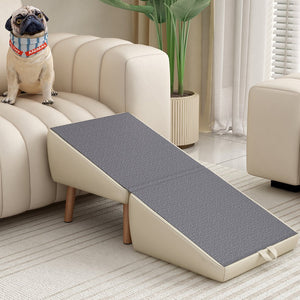 English Elm Dog Pet Stairs Solid Wood Foldable Ramp with Ottoman Style for Couch or Bed Light Gray W2641P440162