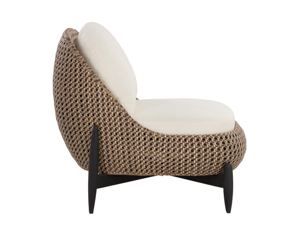 Sunpan Carilo Lounge Chair - Modern Outdoor Seating With Teak Legs, Woven Synthetic Wicker & Cushions Cream Fabric 112115