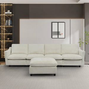 English Elm 4-Seater Modular Cloud Sofa in Beige Fabric with Ottoman, Memory Foam Comfort, Pockets & Pillows W1183S00011