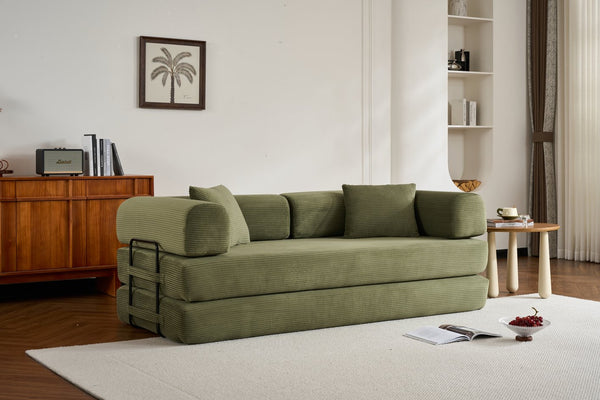 English Elm Convertible Sleeper Sofa Bed Corduroy 4-in-1 Folding Floor Couch with 35D Sponge Support and No-Assembly Green W3434P378558