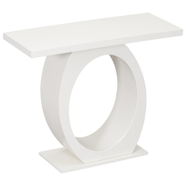 English Elm Mirod Sculptural Console Table Acacia Veneer Gloss Top Egg Base Entryway Accent Beige N760P214780W