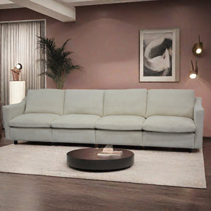 English Elm 4-Seater Modular Cloud Sofa in Beige Fabric with Ottoman, Memory Foam Comfort, Pockets & Pillows W1183S00011
