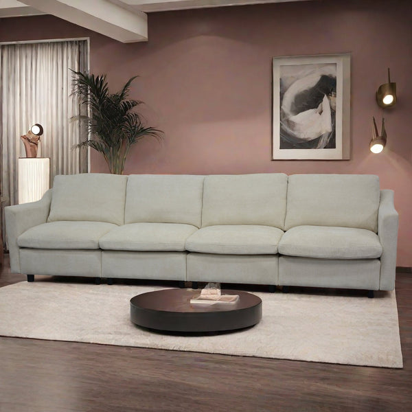 English Elm 4-Seater Modular Cloud Sofa in Beige Fabric with Ottoman, Memory Foam Comfort, Pockets & Pillows W1183S00011