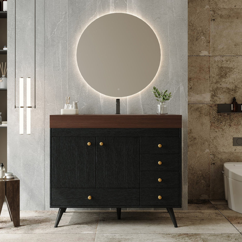 English Elm 36" Freestanding Bathroom Vanity Sintered Stone Top Ceramic Sink Stainless Steel Legs Black,Gold,Walnut,White W3136S00069