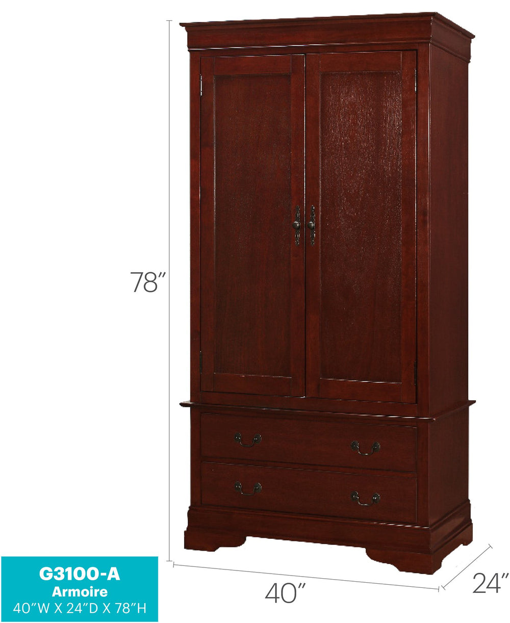 English Elm Elegant Cherry Wood Armoire with Spacious 78"H x 40"W x 24"D Storage, Durable Cherry Finish, Classic Design B078S00025