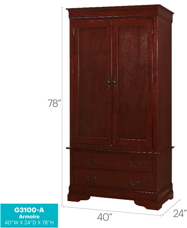 English Elm Elegant Cherry Wood Armoire with Spacious 78"H x 40"W x 24"D Storage, Durable Cherry Finish, Classic Design B078S00025