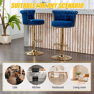 English Elm UNITED Velvet 360° Rotating Bar Chair with Diamond Stitching, Gold Frame, Plush Foam Seat, Adjustable Height Navy W1568P361717